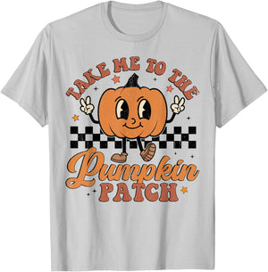 Retro Groovy Take Me To The Pumpkin Patch Fall Thanksgiving T-Shirt - T-Shirt | Ash