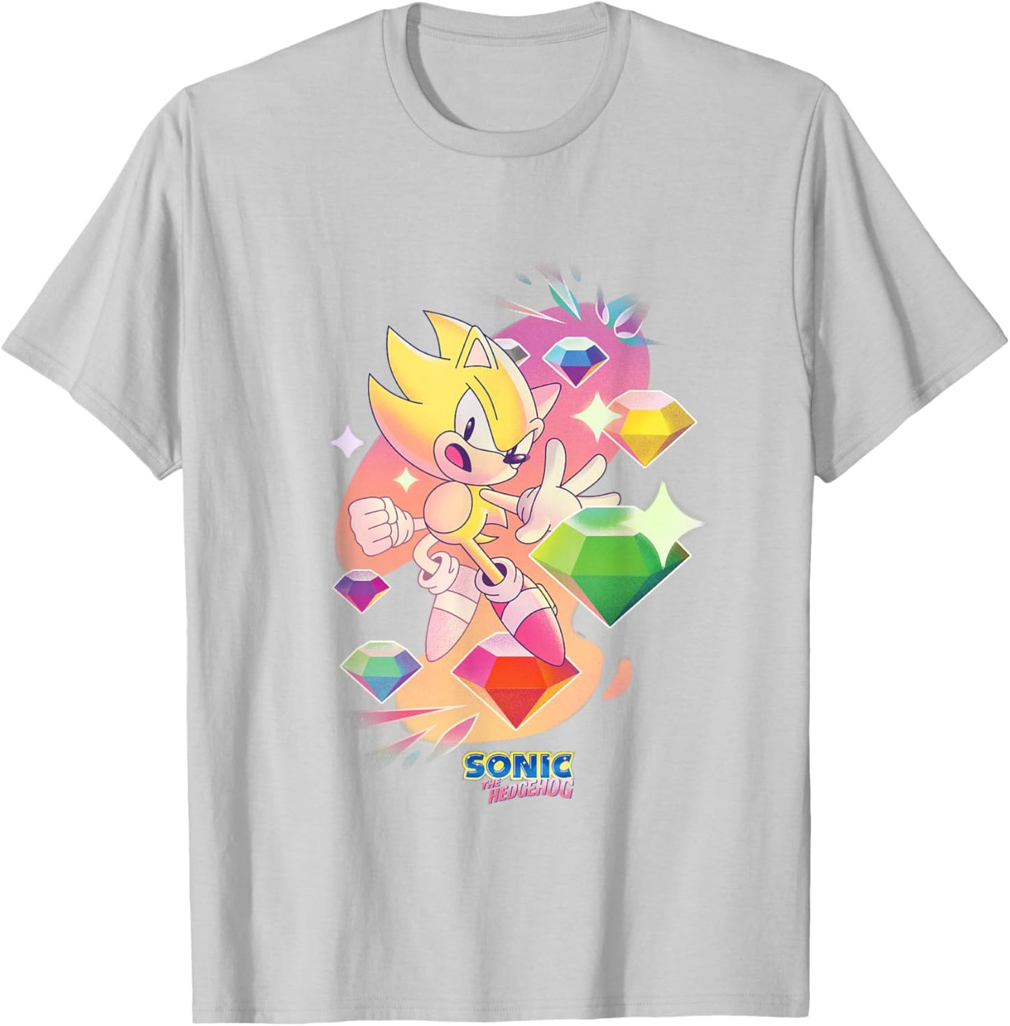 Sonic The Hedgehog Super Sonic Chaos Emeralds Vintage T-Shirt - T-Shirt | Ash