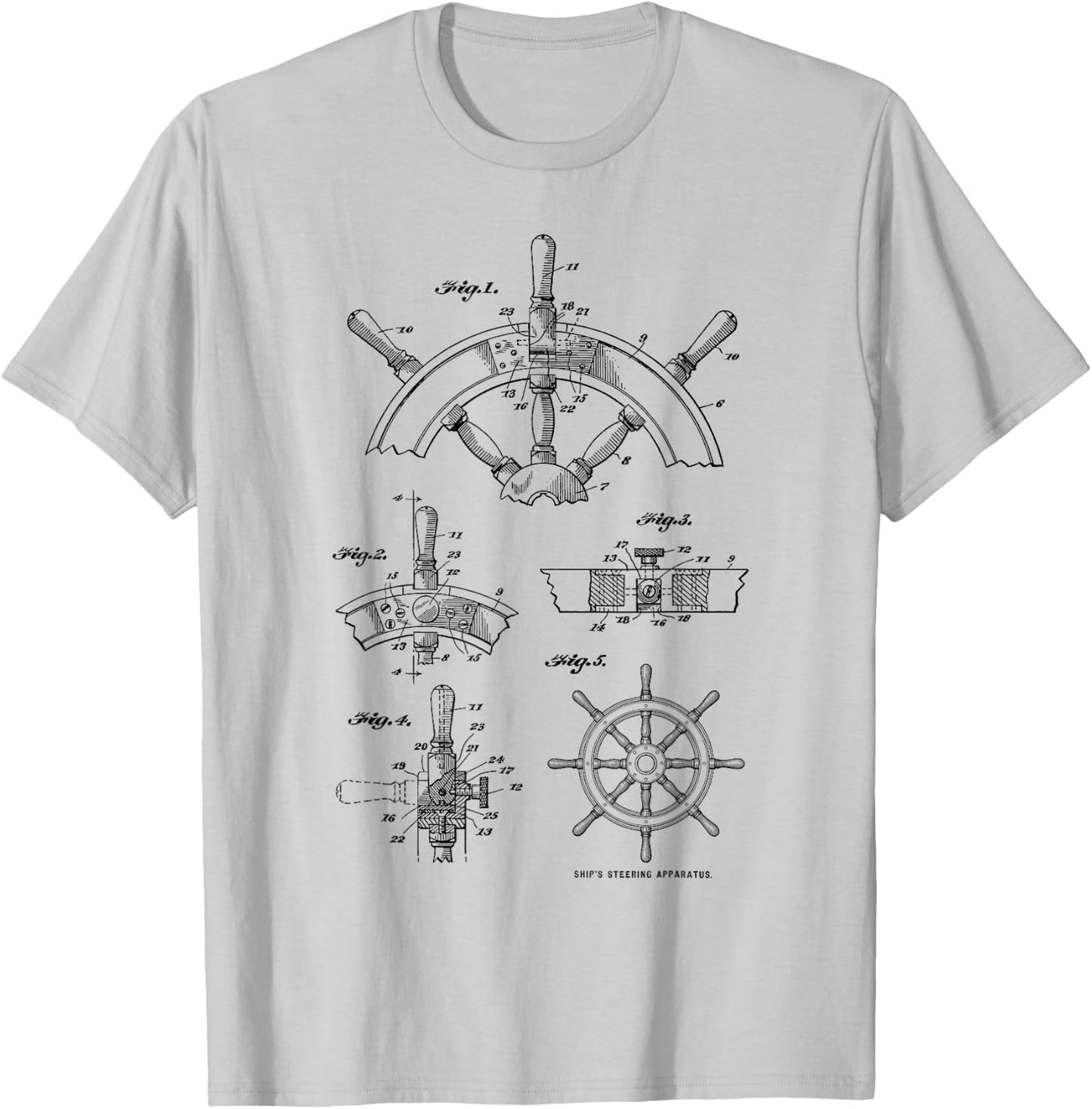 Nautical Vintage Sailing Boating Ship's Wheel Patent Sailors T-Shirt - T-Shirt | Ash