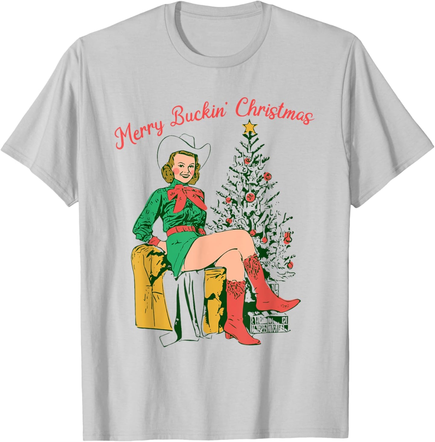 Funny Christmas Merry Buckin' Christmas T-Shirt - T-Shirt | Ash