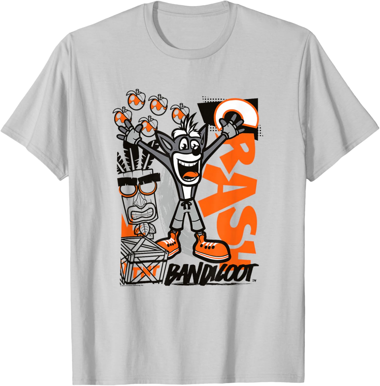 Crash Bandicoot Retro Vintage Crash Wumpa Graffiti Badge T-Shirt - T-Shirt | Ash