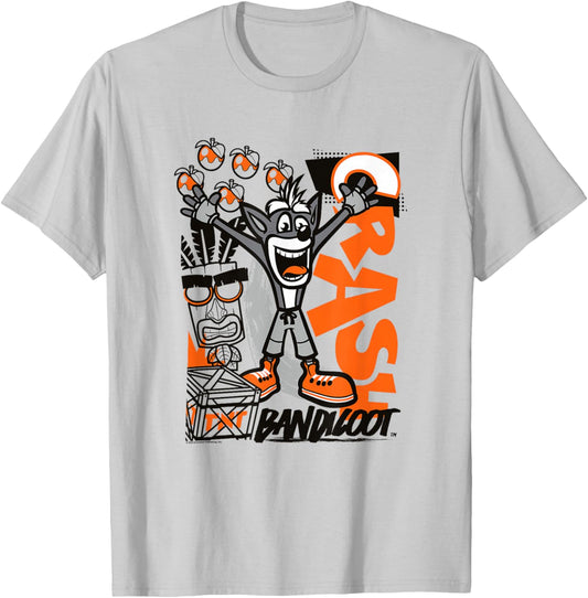 Crash Bandicoot Retro Vintage Crash Wumpa Graffiti Badge T-Shirt - T-Shirt | Ash
