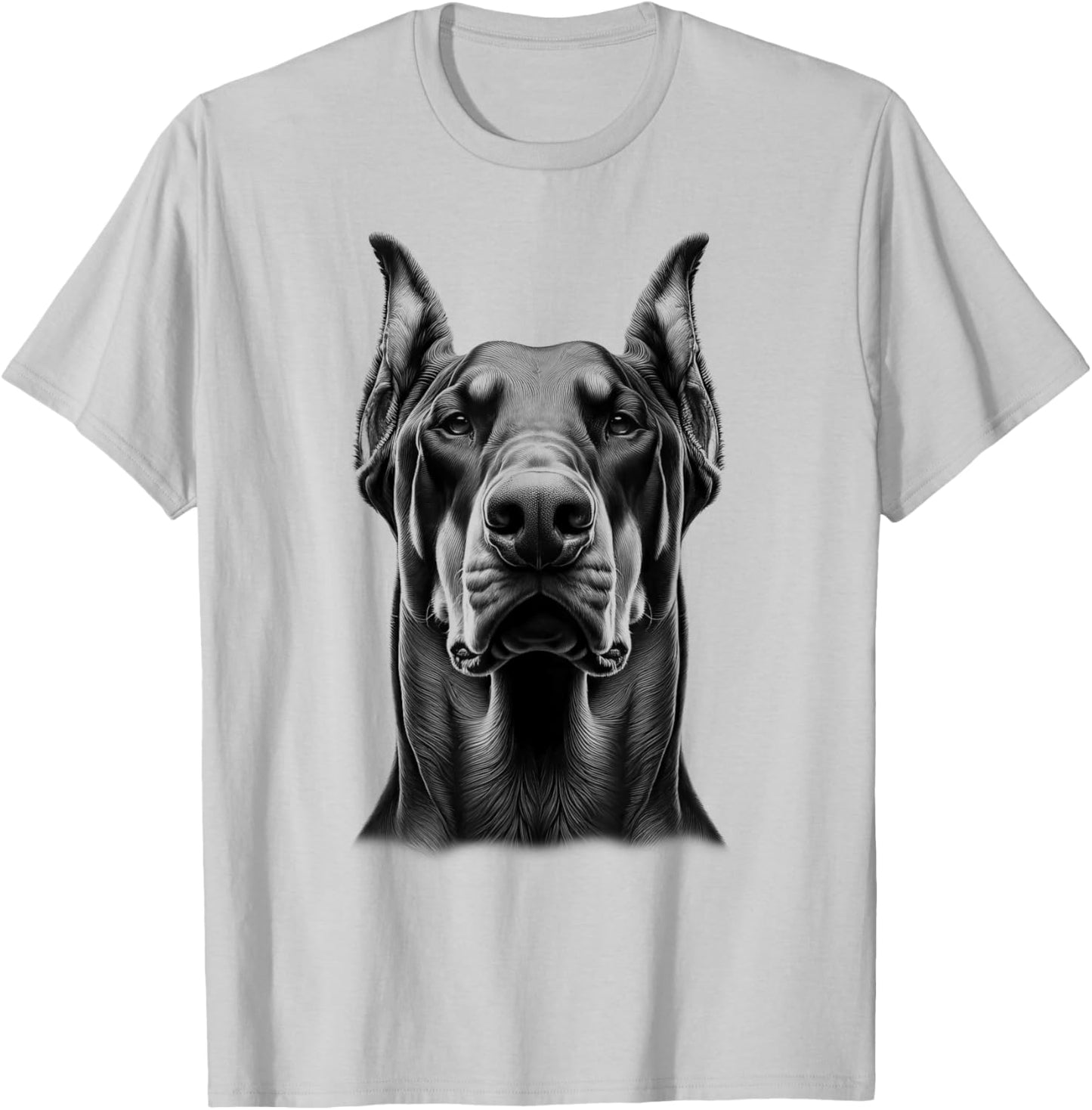 Proud Doberman Dog Portrait in Drawing Style T-Shirt - T-Shirt | Ash