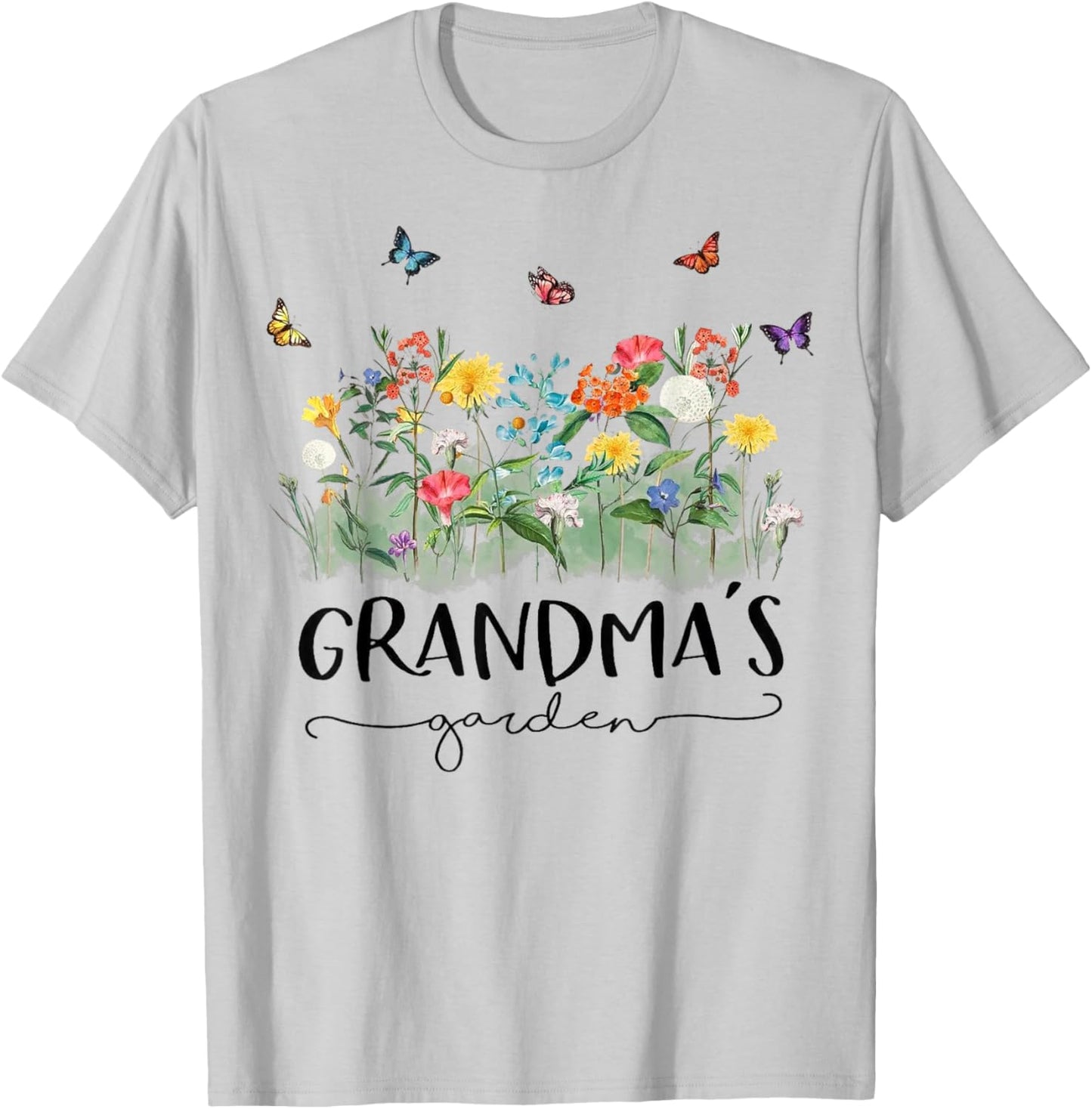 Butterfly Flowers Plant Grandma's Garden Gardener T-Shirt - T-Shirt | Ash