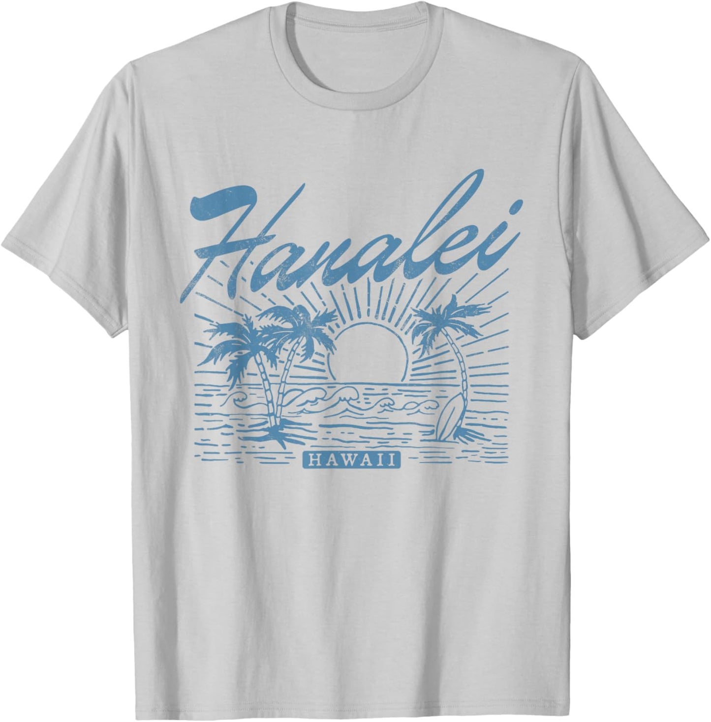 Hanalei Hawaii Vintage Style Distressed T-Shirt - T-Shirt | Ash