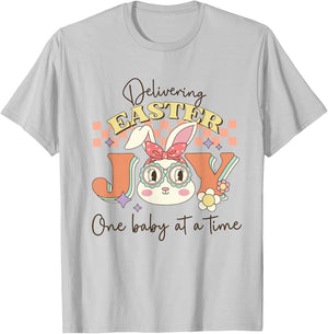 Retro Delivering Easter One Baby At A Time Labor Delivery T-Shirt - T-Shirt | Ash