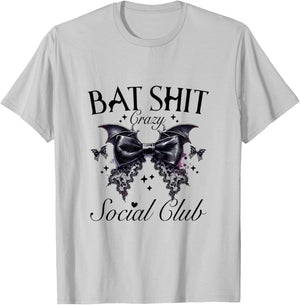Halloween Bat Shit Crazy Social Club Funny Goth Mom Life T-Shirt - T-Shirt | Ash