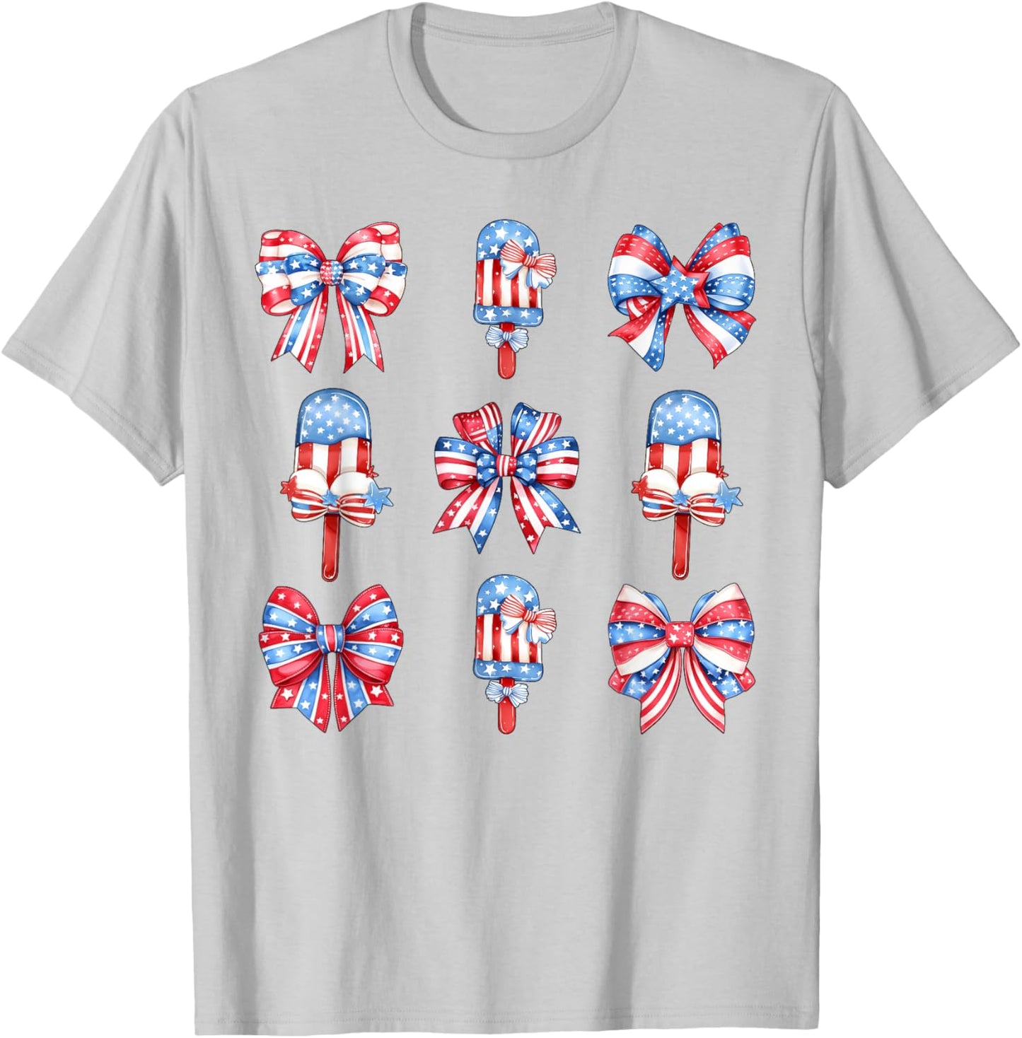4th of July Cute Popsicle Bows Patriotic Women Kids T-Shirt - T-Shirt | Ash
