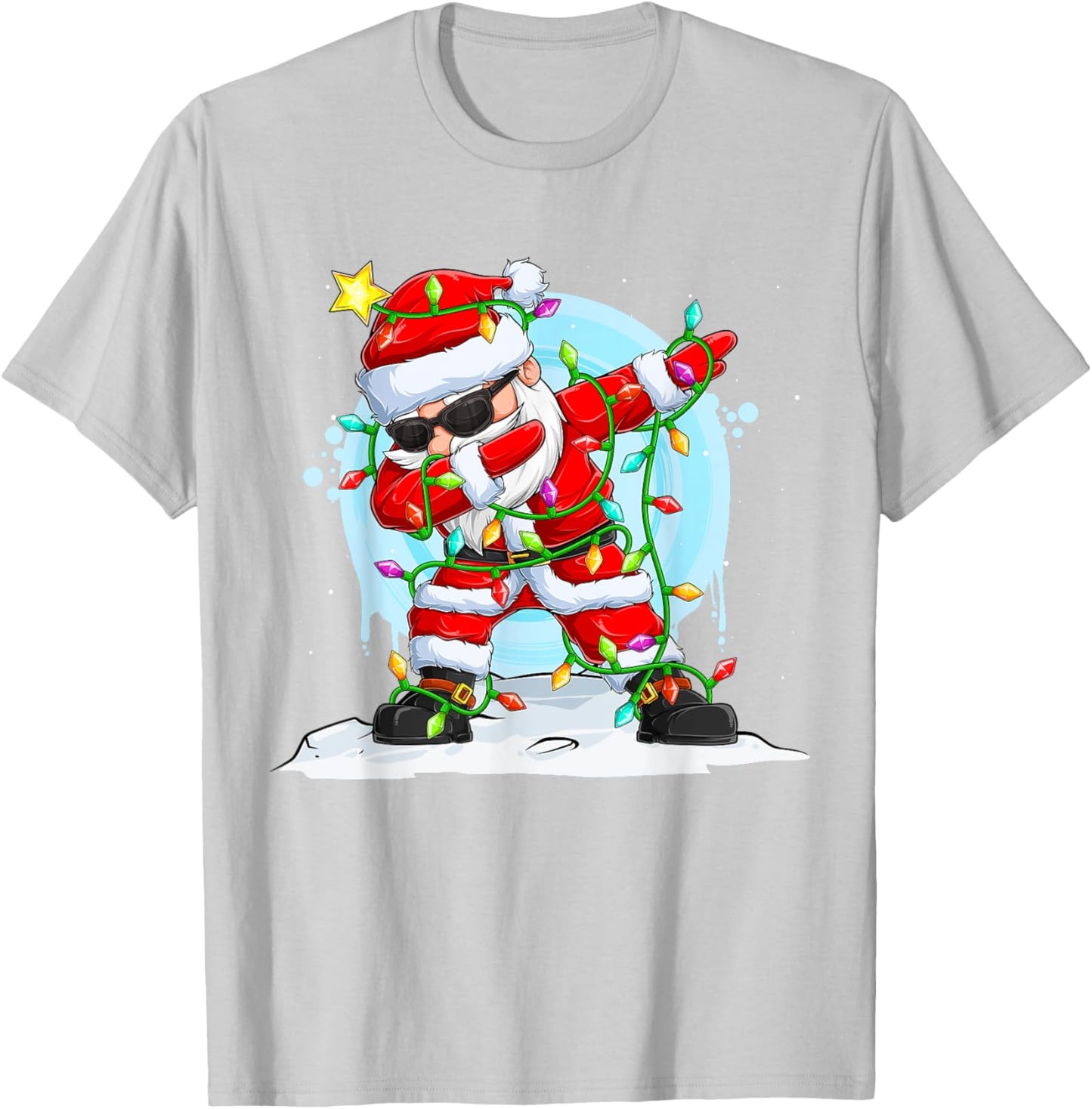 Christmas Fairy Lights Dab Dance Santa Claus T-Shirt - T-Shirt | Ash