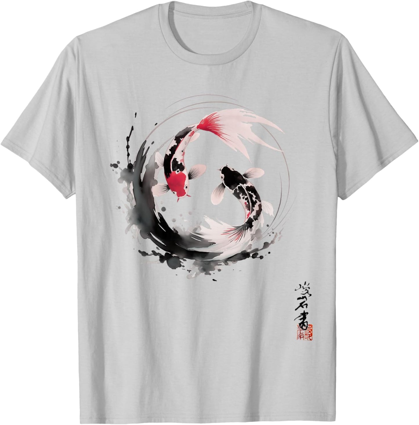 Yin and Yang Japanese Koi Fish Vintage T-Shirt - T-Shirt | Ash