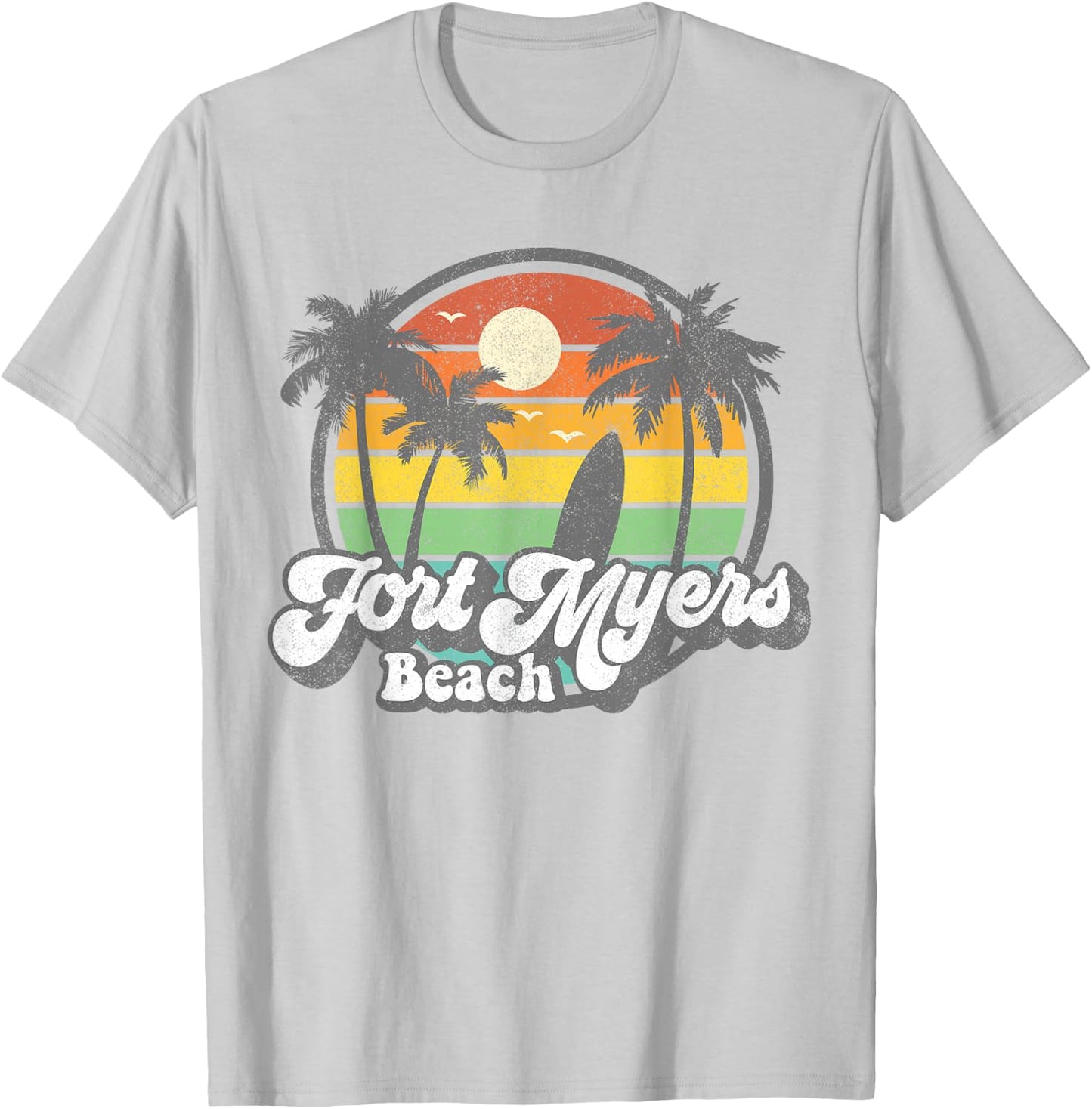 Vintage Fort Myers Beach Florida Surfing Retro 70s Surf Gift T-Shirt - T-Shirt | Ash