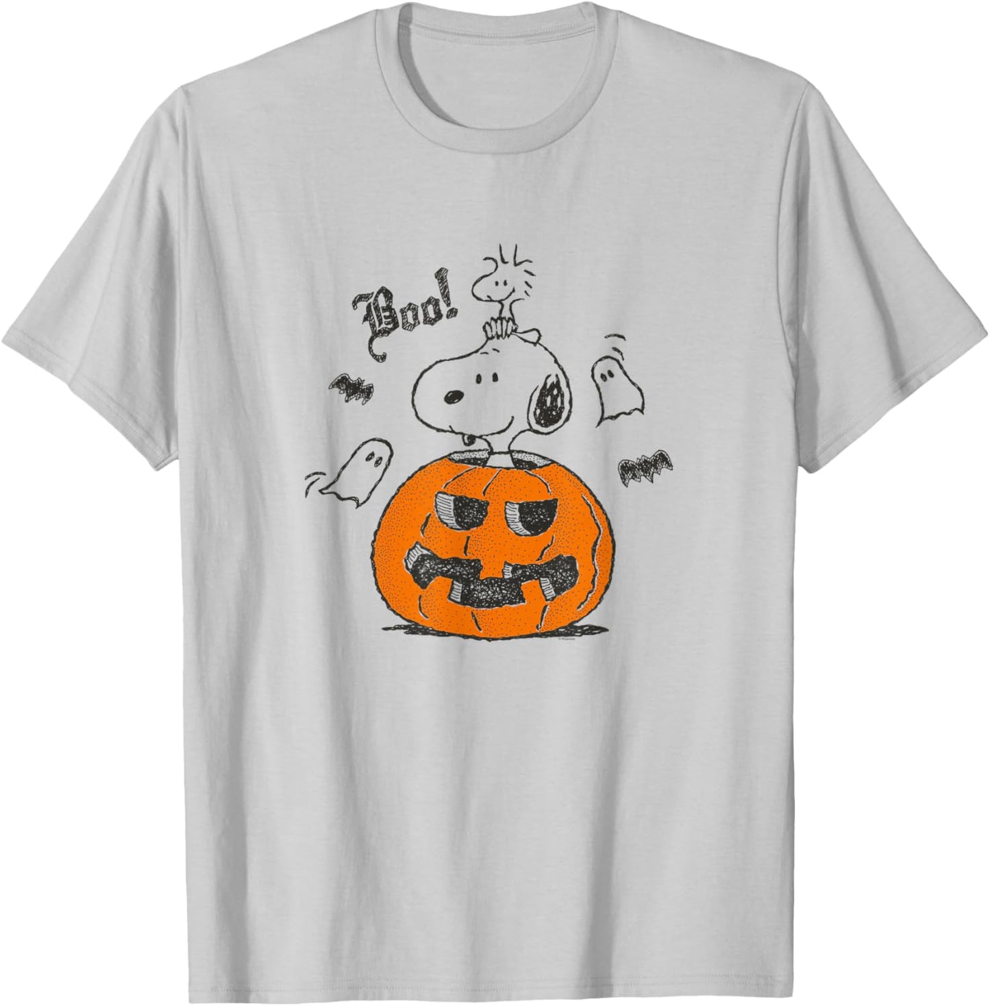 Peanuts - Snoopy Woodstock Halloween Pumpkin Boo T-Shirt - T-Shirt | Ash