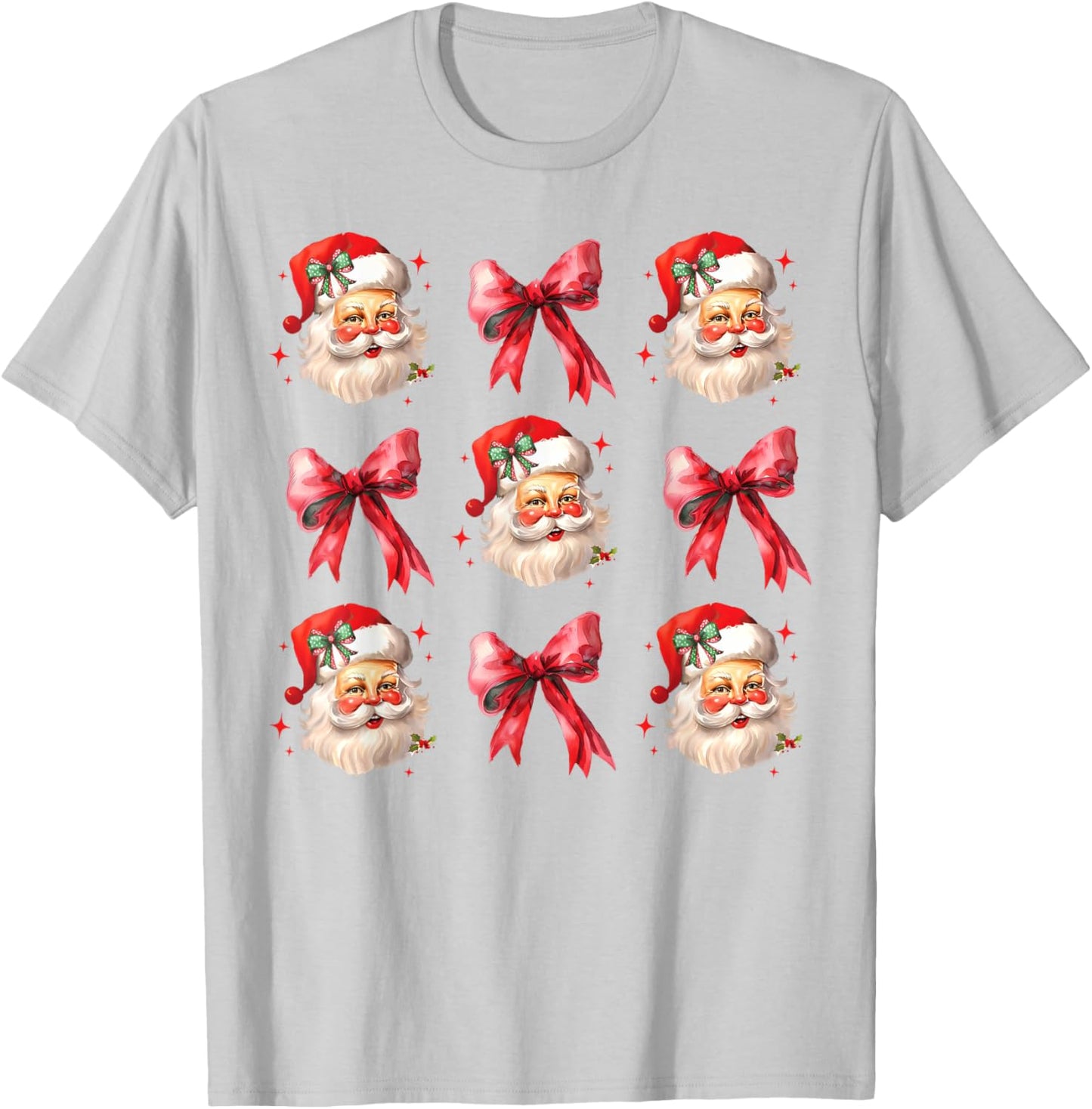 Retro Coquette Santa Red Bows Christmas Girl T-Shirt - T-Shirt | Ash
