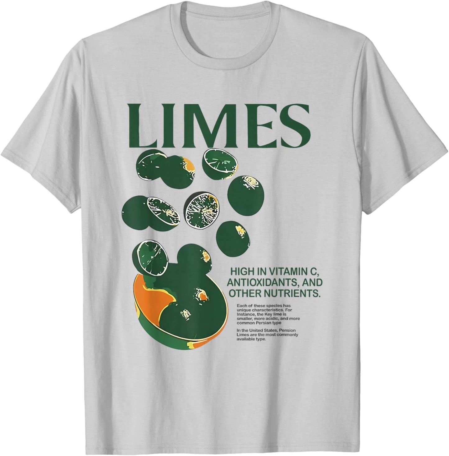 Retro Vintage Limes Graphic Vegetables Lemon Women and Men T-Shirt - T-Shirt | Ash