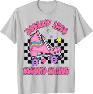 Rollin Into Second Grade Skating Back To School Kids Girls T-Shirt - T-Shirt | Ash