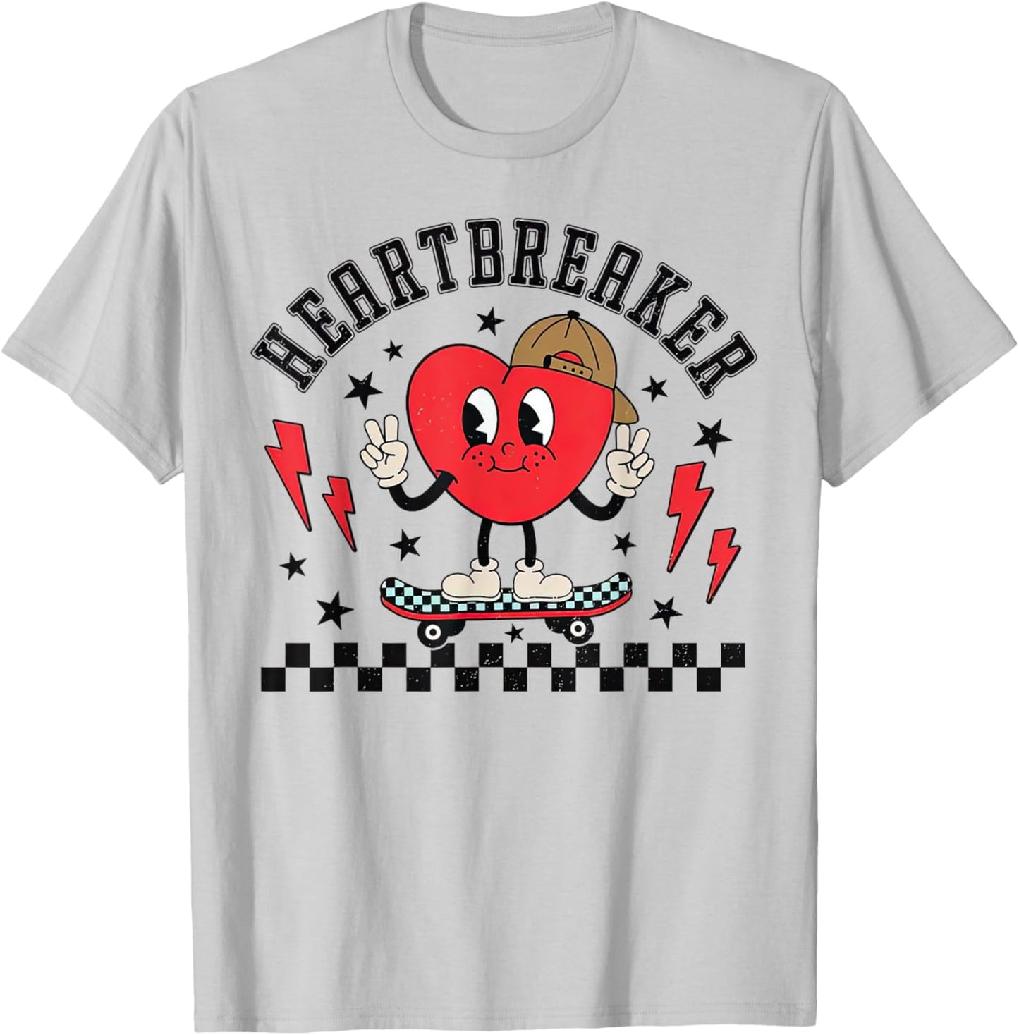 Heartbreaker Skateboard Valentines T-Shirt - T-Shirt | Ash