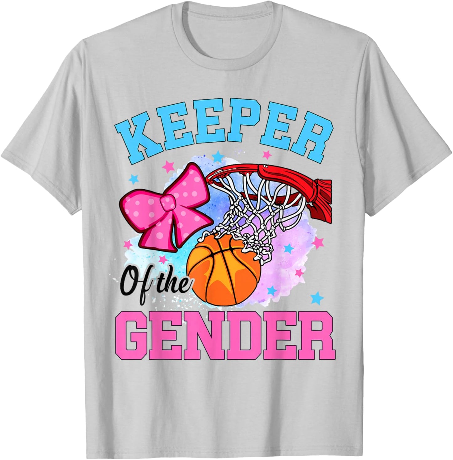 Keeper Of The Gender Basketball Gender Reveal Baby Shower T-Shirt - T-Shirt | Ash