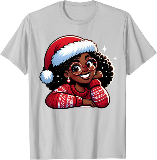 African American Merry Christmas African Black Women Girls T-Shirt - T-Shirt | Ash