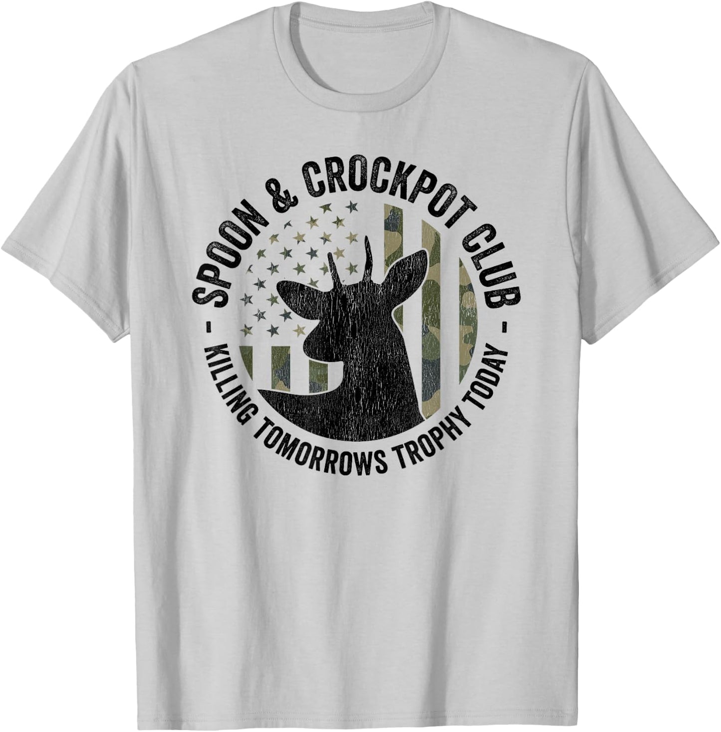 Spoon And Crockpot Club Funny Deer Hunter Hunting Joke CAMO T-Shirt - T-Shirt | Ash