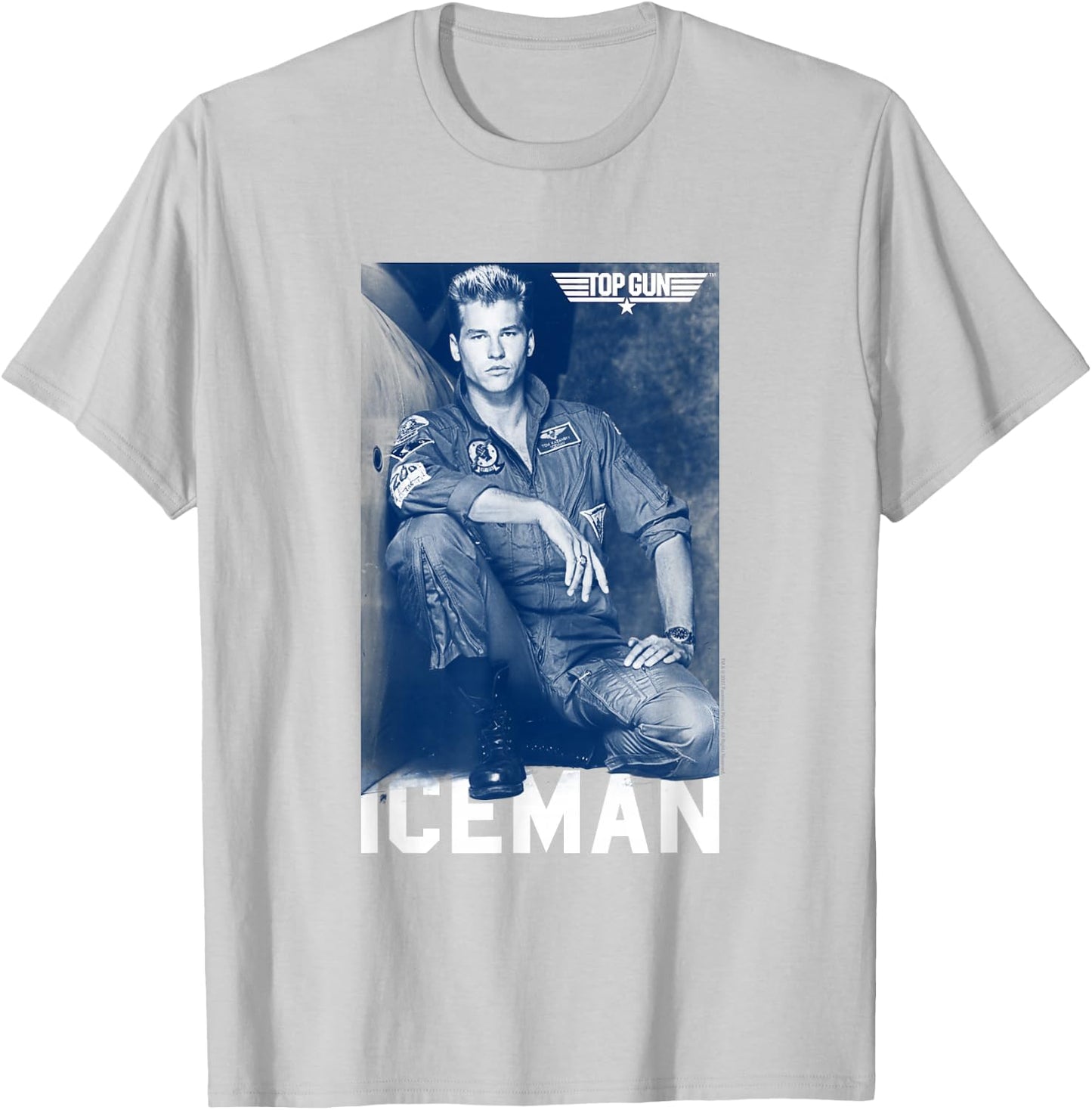 Top Gun Iceman Photograph Blue Tone Action Movie T-Shirt - T-Shirt | Ash