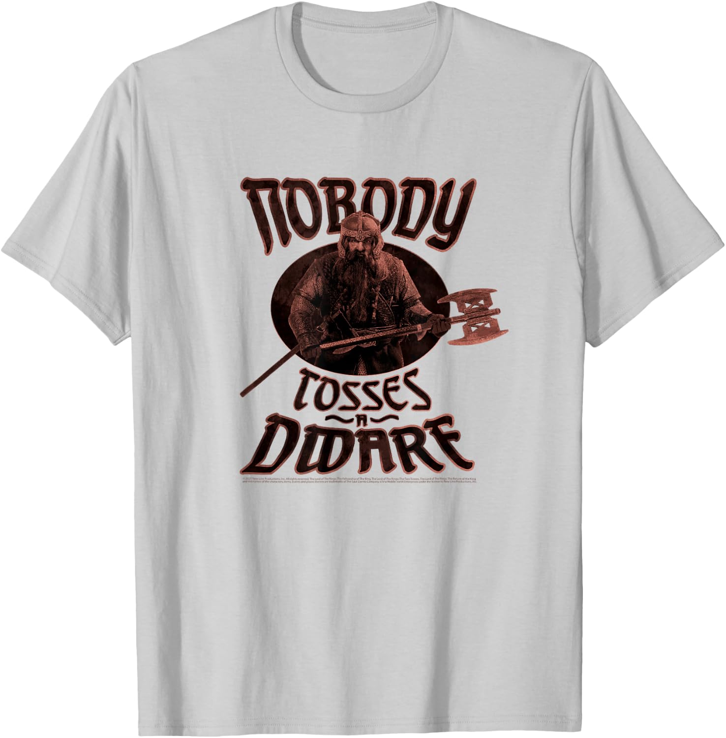 Lord of The Rings Gimli Nobody Tosses A Dwarf Portrait T-Shirt - T-Shirt | Ash