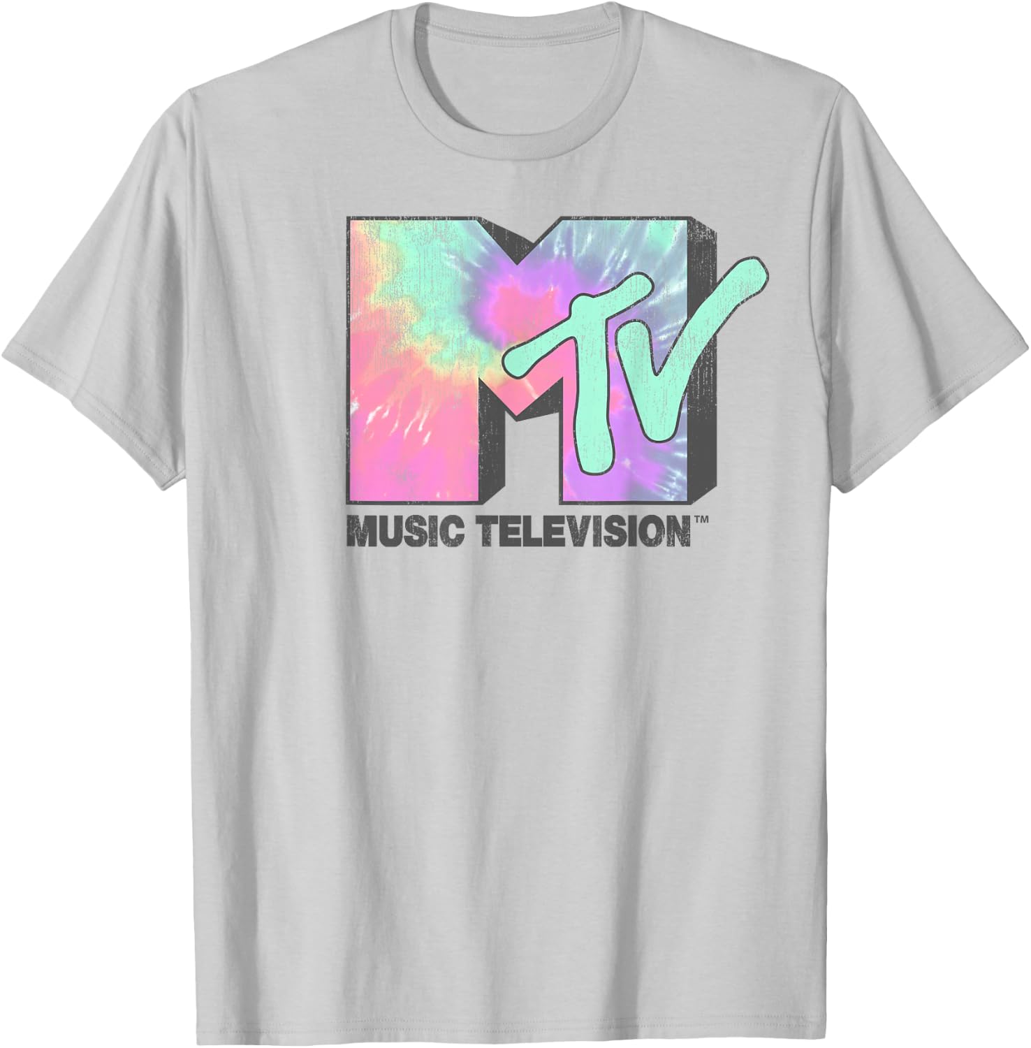 MTV Logo Neon Tie Dye Classic Graphic T-Shirt - T-Shirt | Ash