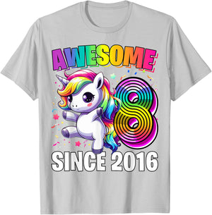 Unicorn 8th Birthday 8 Year Old Unicorn Party Girls Outfit T-Shirt - T-Shirt | Ash