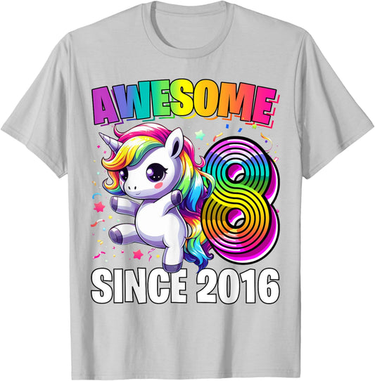 Unicorn 8th Birthday 8 Year Old Unicorn Party Girls Outfit T-Shirt - T-Shirt | Ash