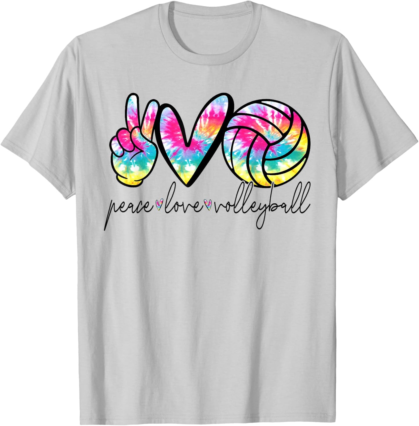Peace Love Volleyball Tie Dye Cute Volleyball Lover T-Shirt - T-Shirt | Ash