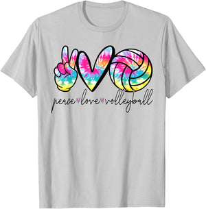 Peace Love Volleyball Tie Dye Cute Volleyball Lover T-Shirt - T-Shirt | Ash