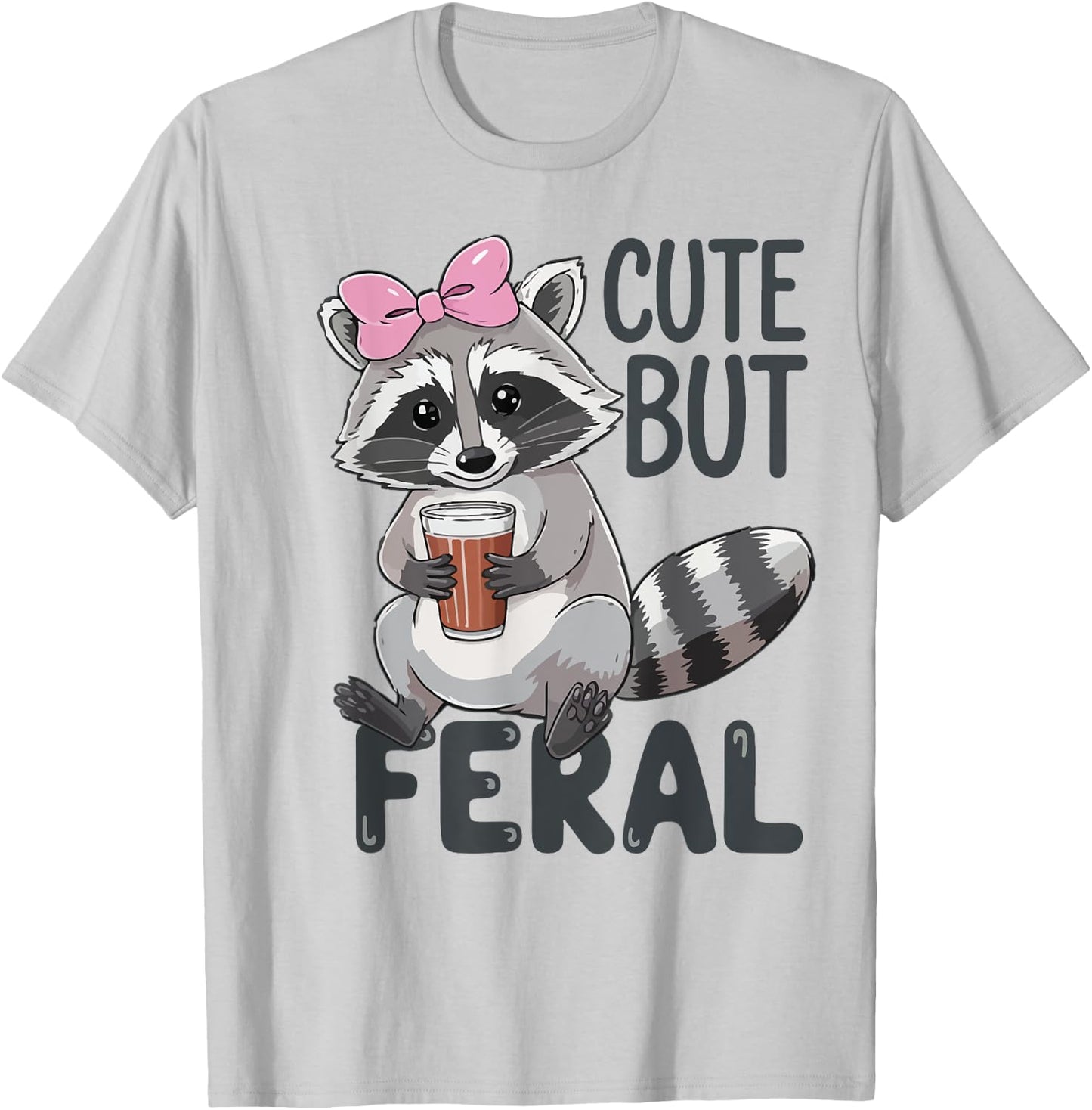 Cute But Feral Raccoon Women Toddler Girl Funny Trash-Panda T-Shirt - T-Shirt | Ash
