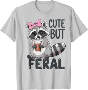 Cute But Feral Raccoon Women Toddler Girl Funny Trash-Panda T-Shirt - T-Shirt | Ash