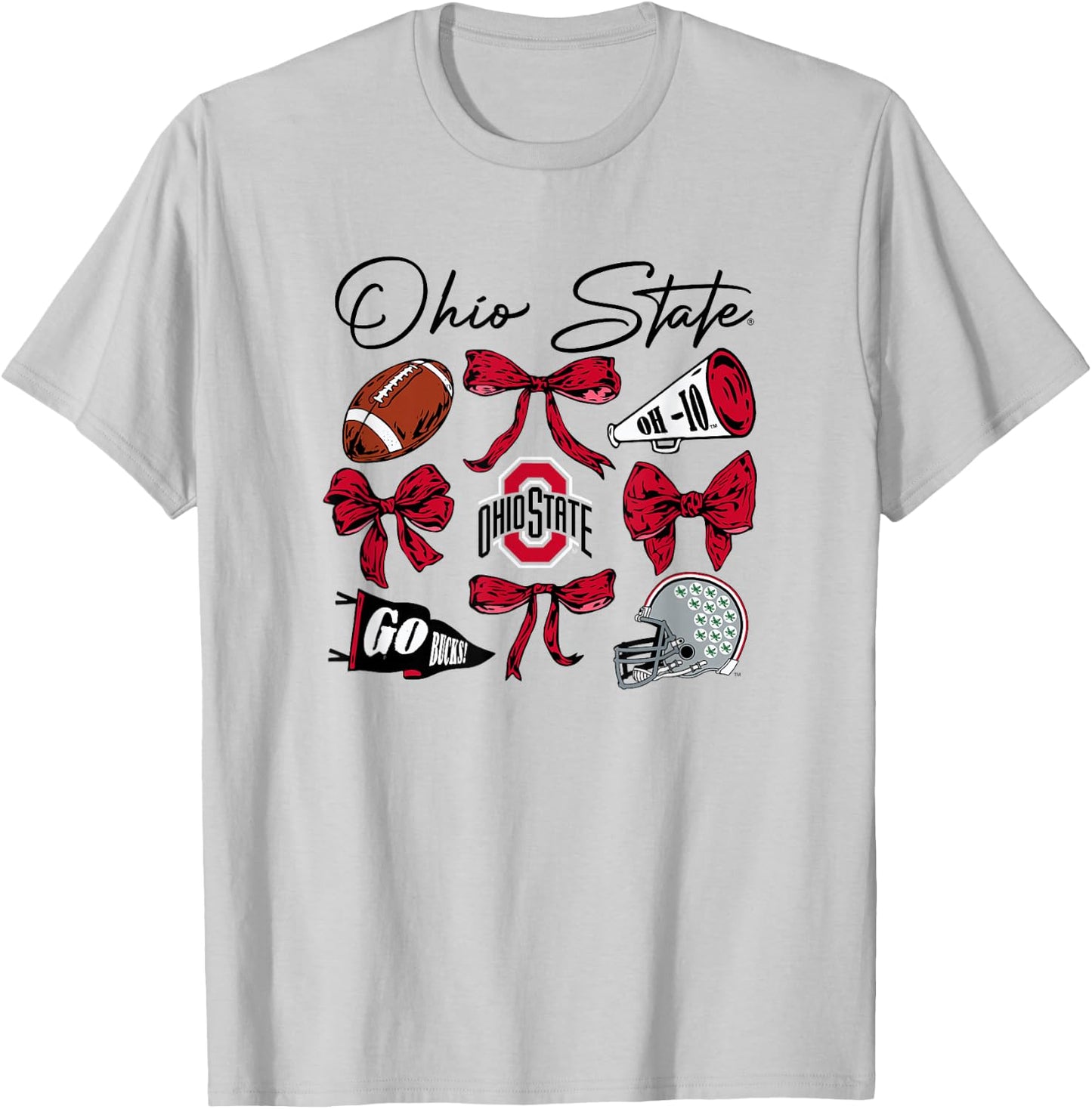 Ohio State Buckeyes Football Bows Gray Officially Licensed T-Shirt - T-Shirt | Ash