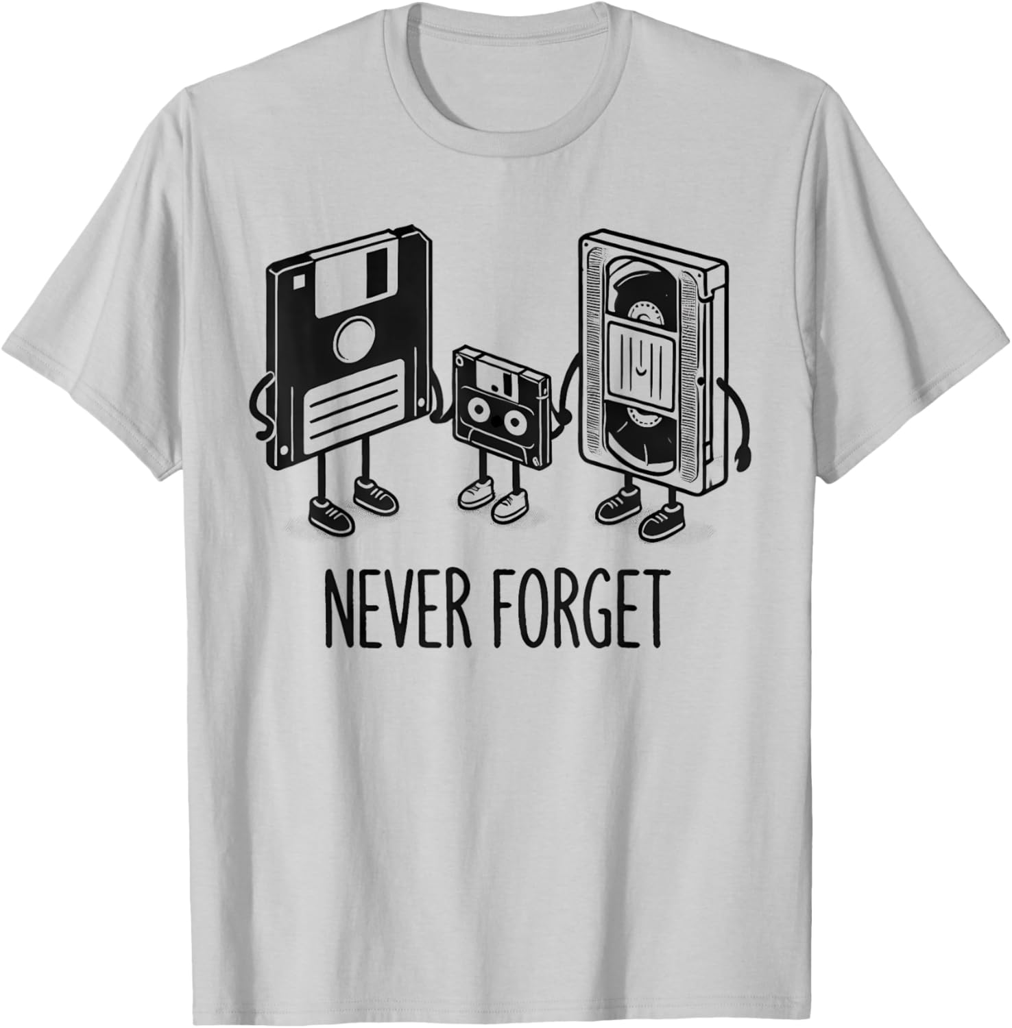 Retro Never Forget Floppy Disk Cassette T-Shirt - T-Shirt | Ash