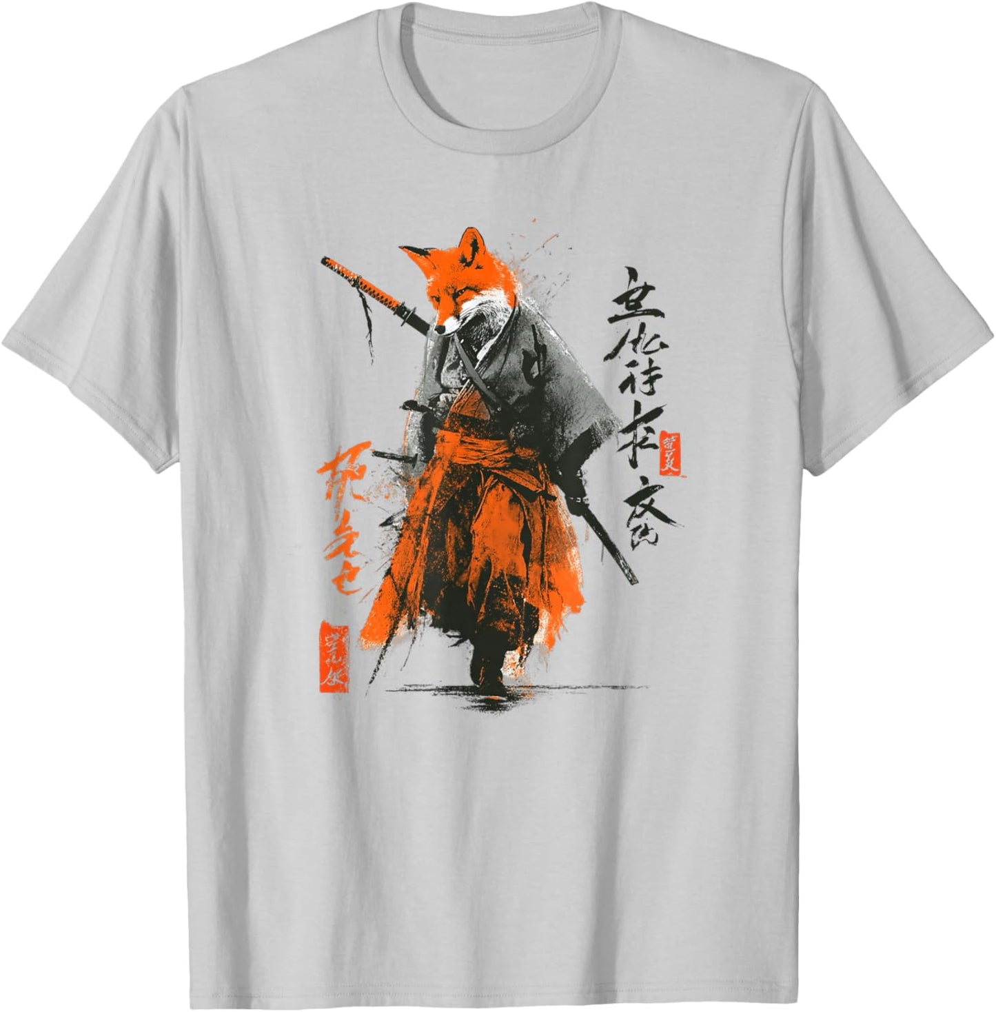Japanese Fox Samurai T-Shirt - T-Shirt | Ash