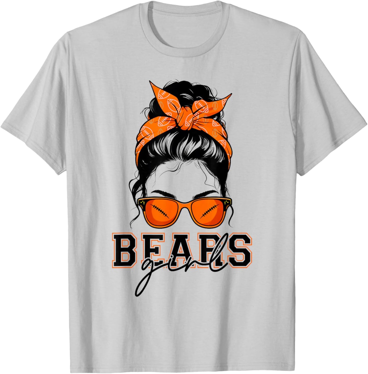 Bears Girl Messy Bun Sports Fan Team Athletic Spirit T-Shirt - T-Shirt | Ash