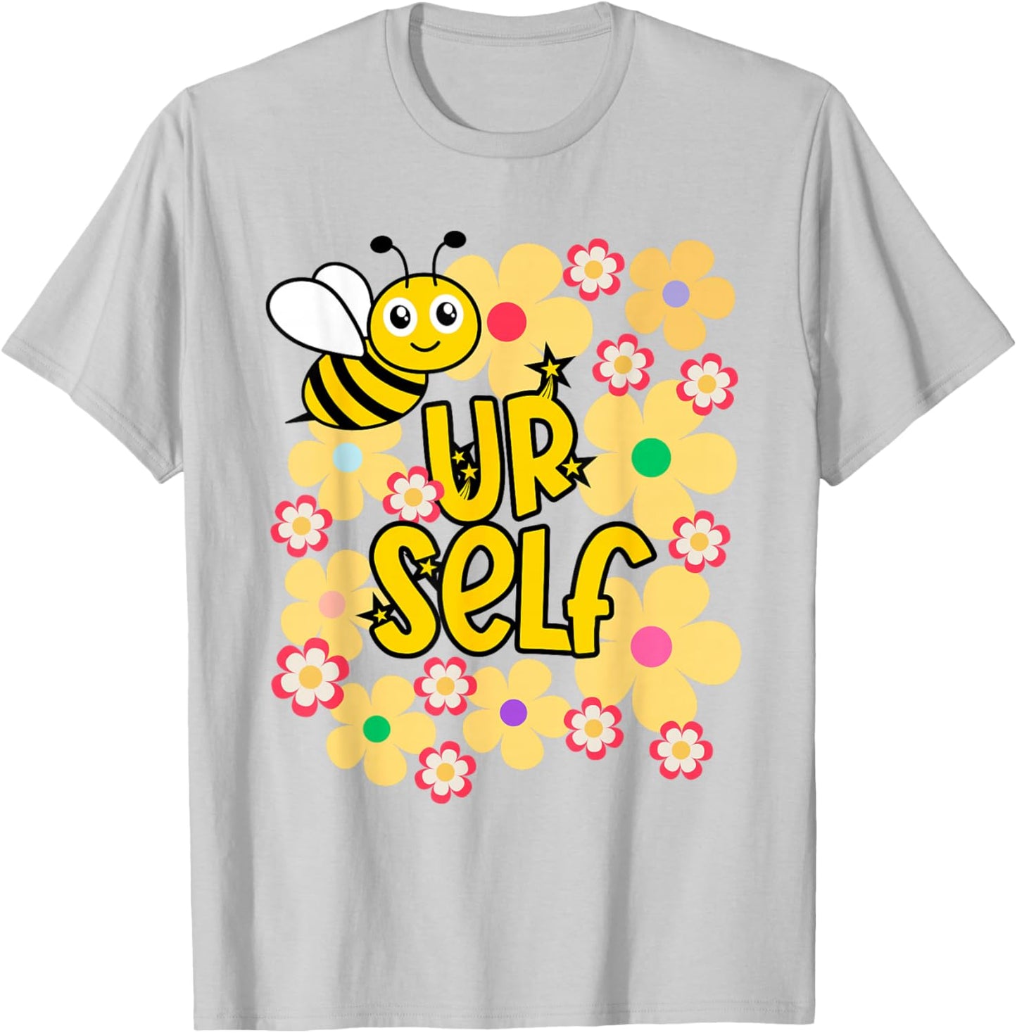 Be Yourself Kawaii Bee with Rainbow Flowers T-Shirt - T-Shirt | Ash