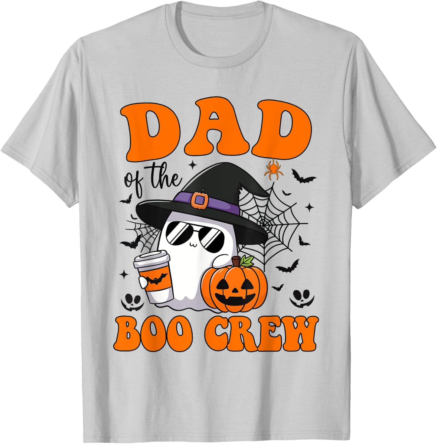 Dad Boo Crew Groovy Ghost Matching Family Halloween T-Shirt - T-Shirt | Ash