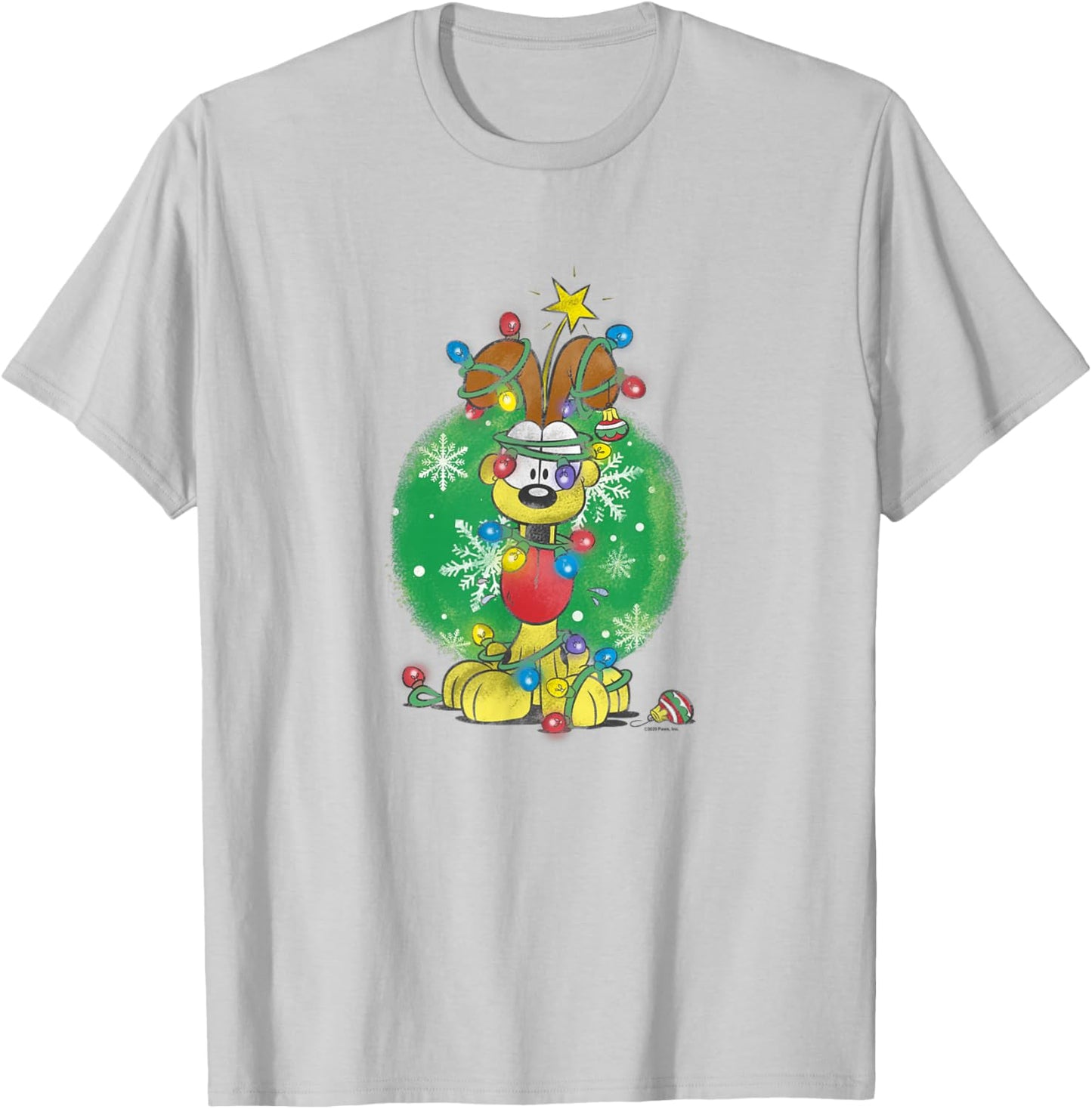 Garfield Odie Wrapped In Christmas Lights T-Shirt - T-Shirt | Ash