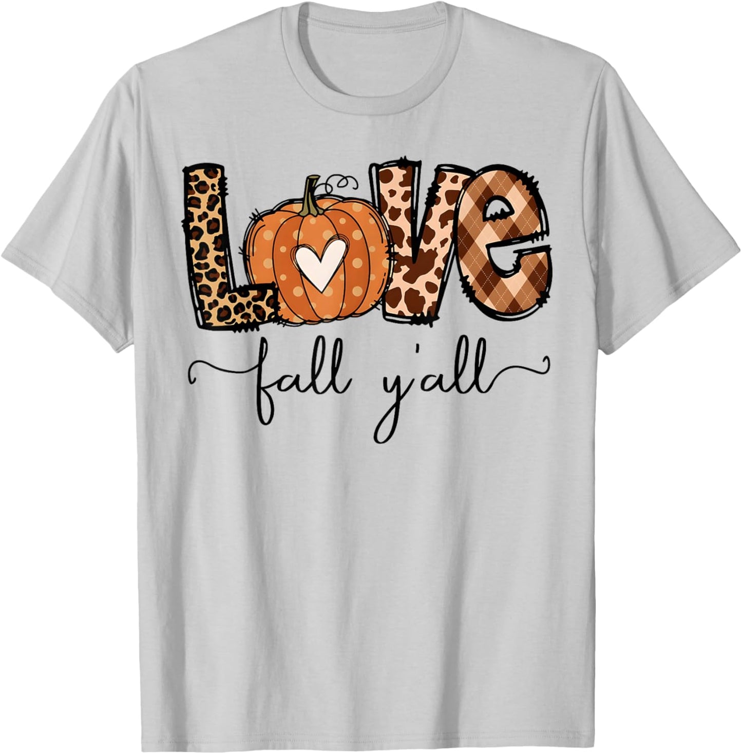 Hello Fall Pumpkin Love Fall Y'All Leopard Peace Love Fall T-Shirt - T-Shirt | Ash