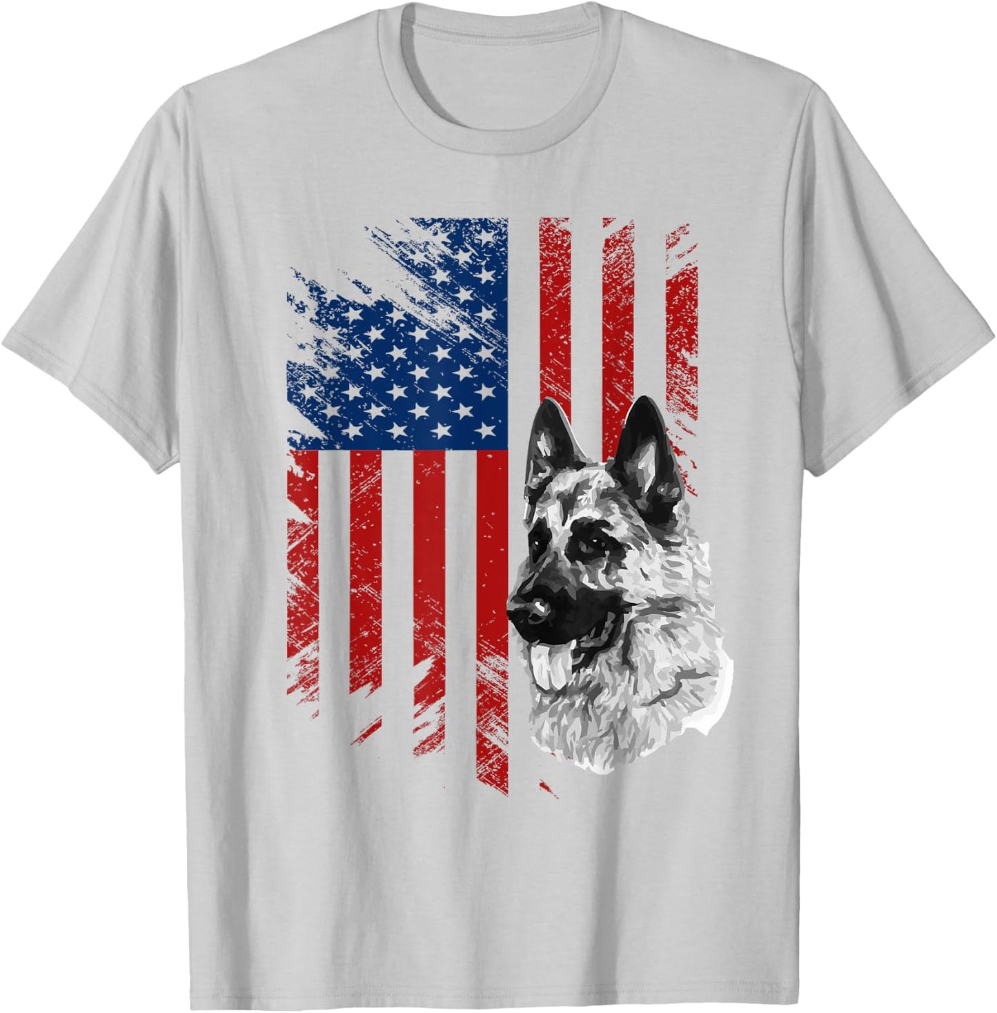 Patriotic German Shepherd USA American Flag Dog Pet T-Shirt - T-Shirt | Ash