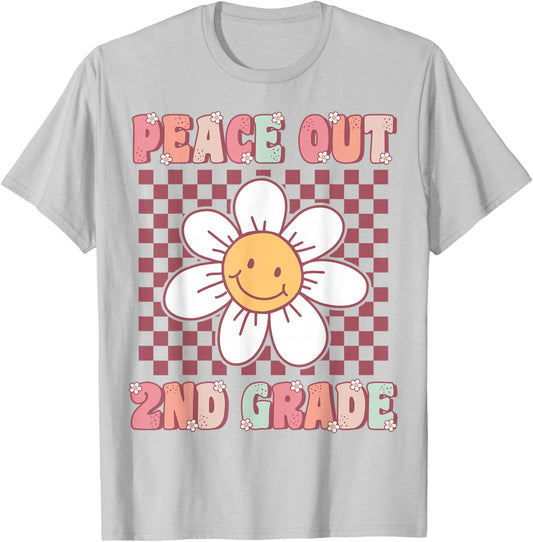 Peace Out Second Grade Cute Groovy Last Day of 2nd Grade T-Shirt - T-Shirt | Ash