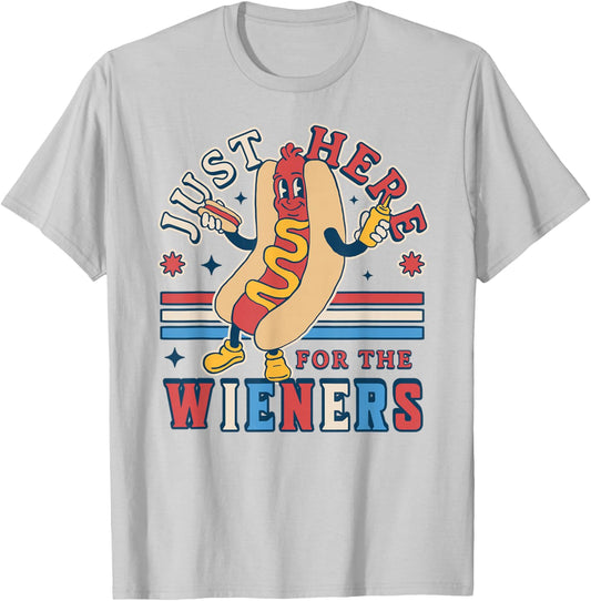 I'm Just Here for The Wieners - 4th of July Hot Dog Funny T-Shirt - T-Shirt | Ash