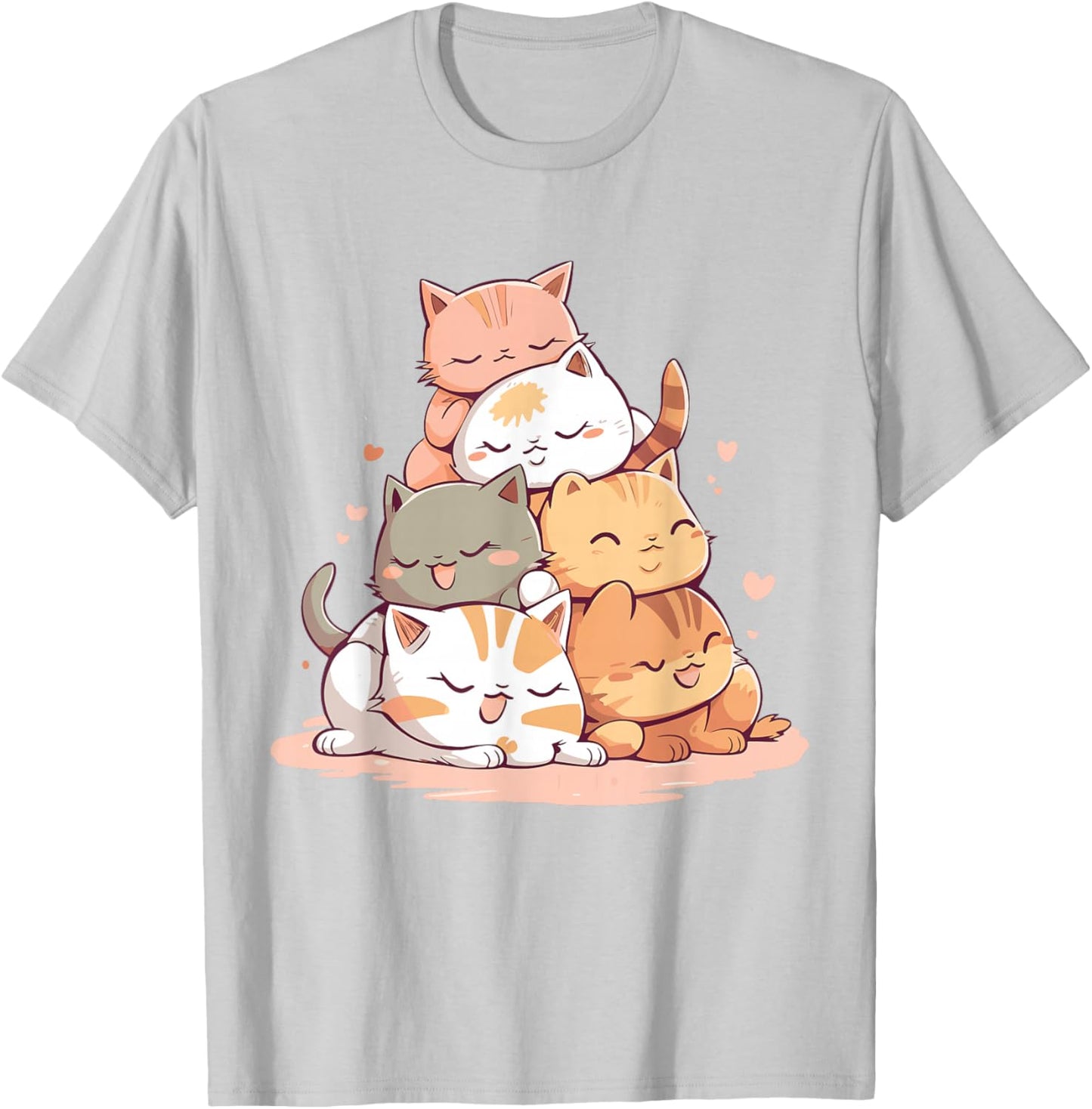 Cat Cute Kitty Pile Cats Anime Kawaii Neko Women Girls T-Shirt - T-Shirt | Ash