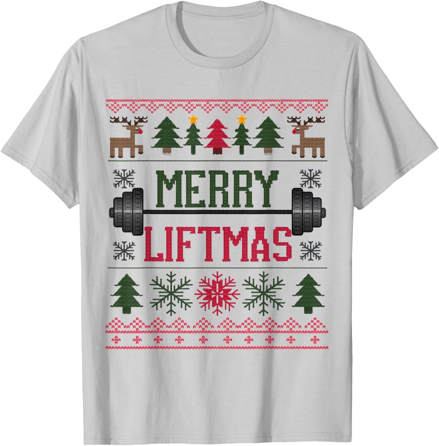 Merry Liftmas Weightlifter Fitness T-Shirt - T-Shirt | Ash