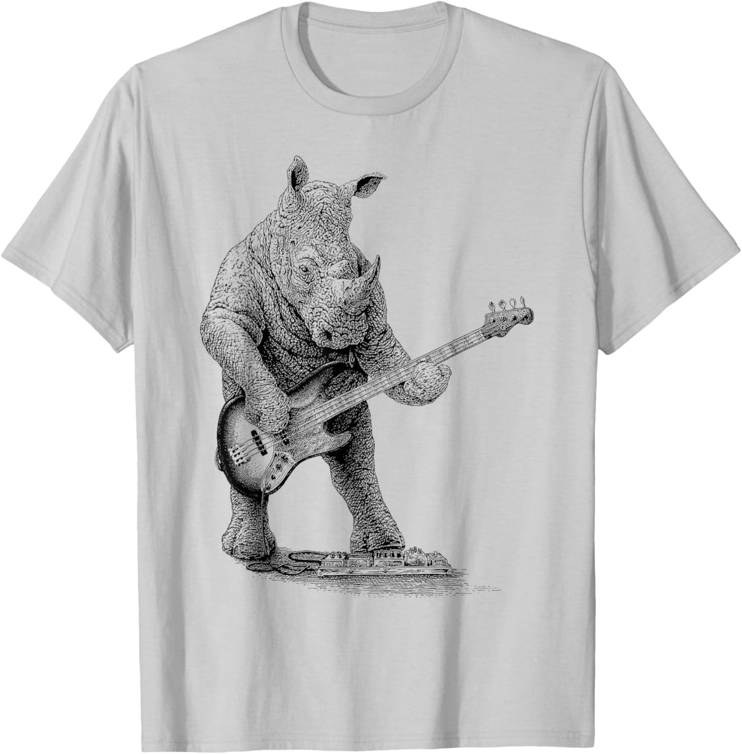 Vintage Rhinoceros Playing Bass Rhino Bass Guitar Funny T-Shirt - T-Shirt | Ash