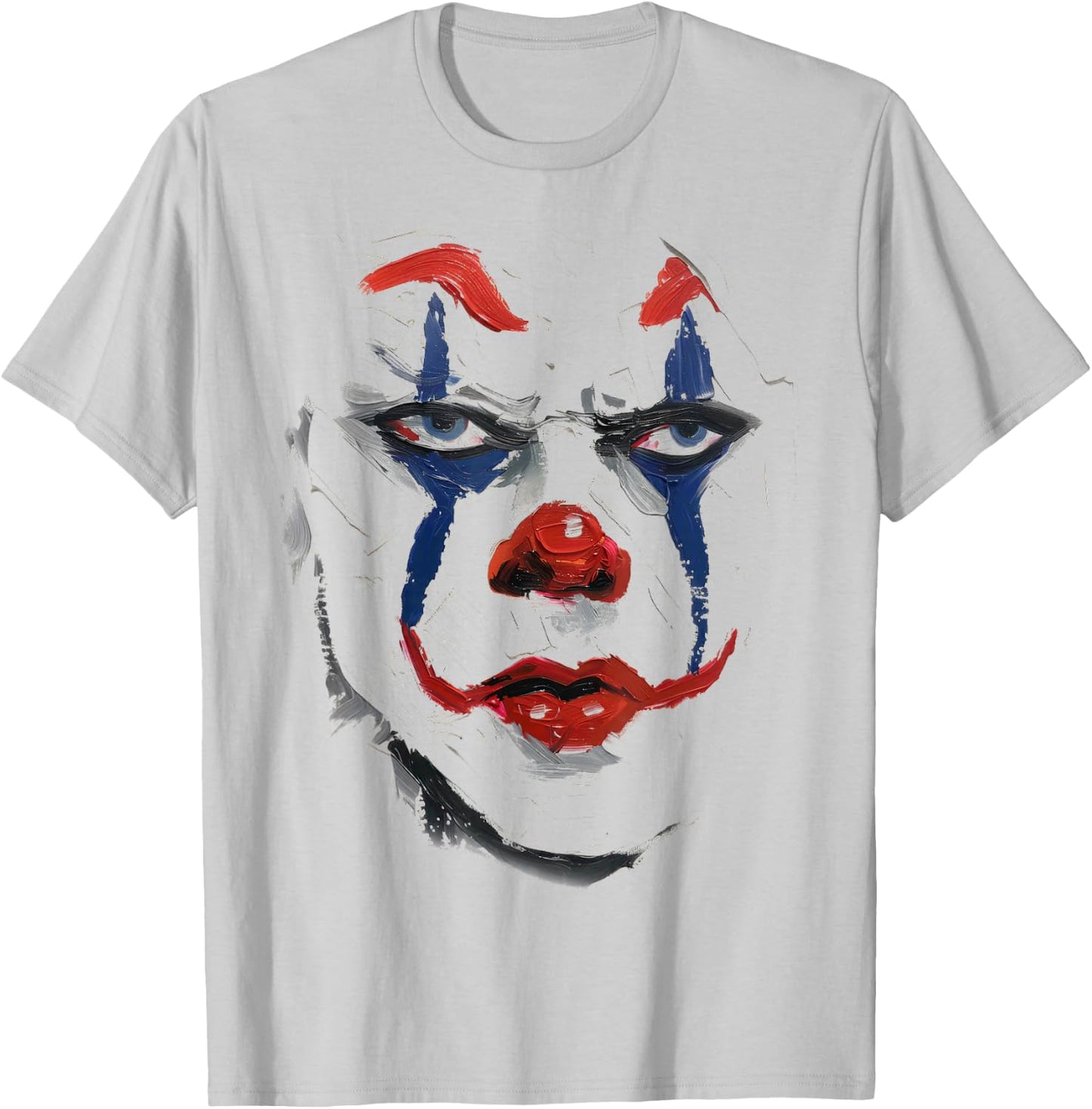 Intense Scary Painted Clown Face Red Blue Halloween T-Shirt - T-Shirt | Ash