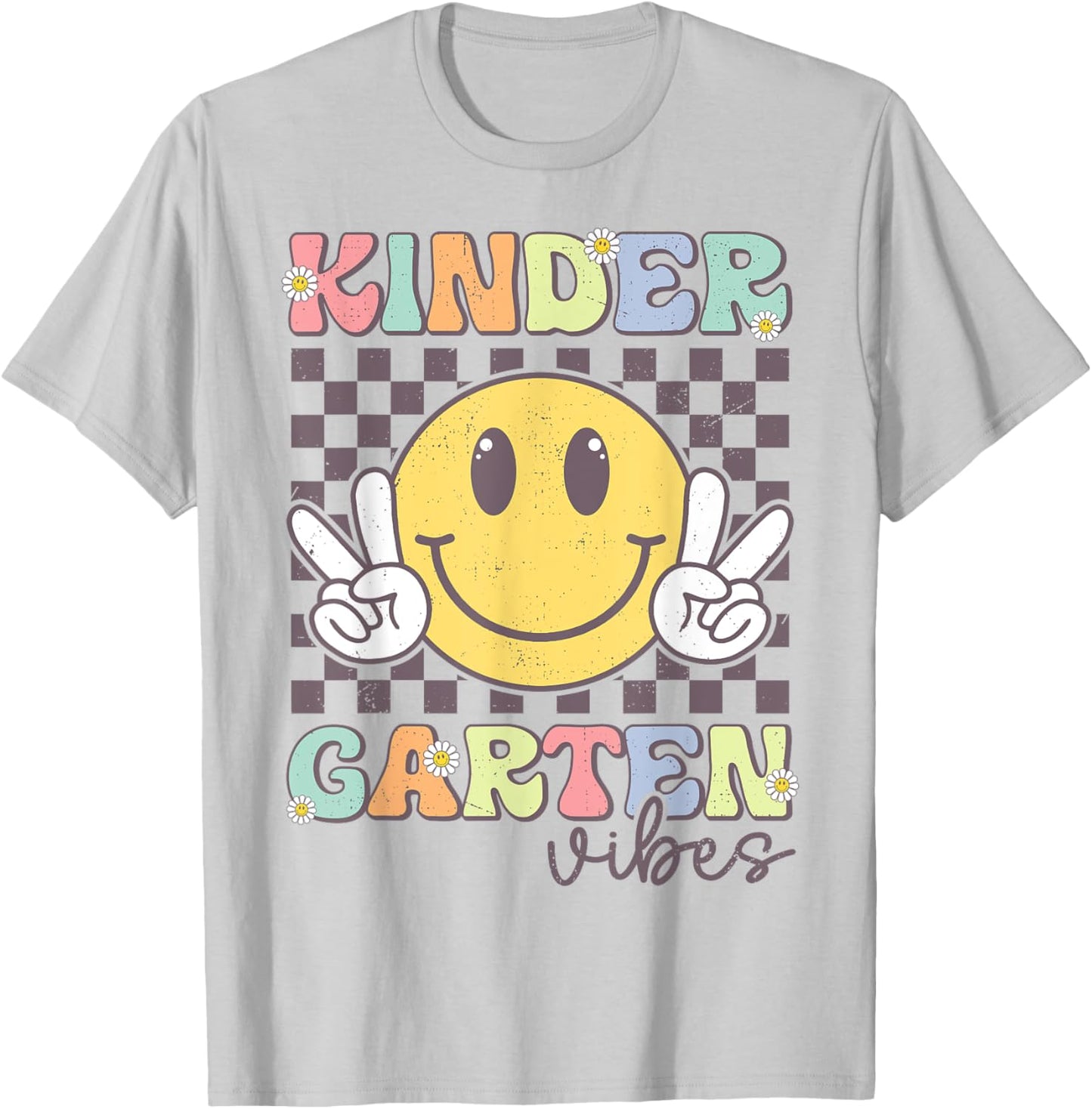 Kindergarten Vibes Smile Face Back To School Teachers Kids T-Shirt - T-Shirt | Ash