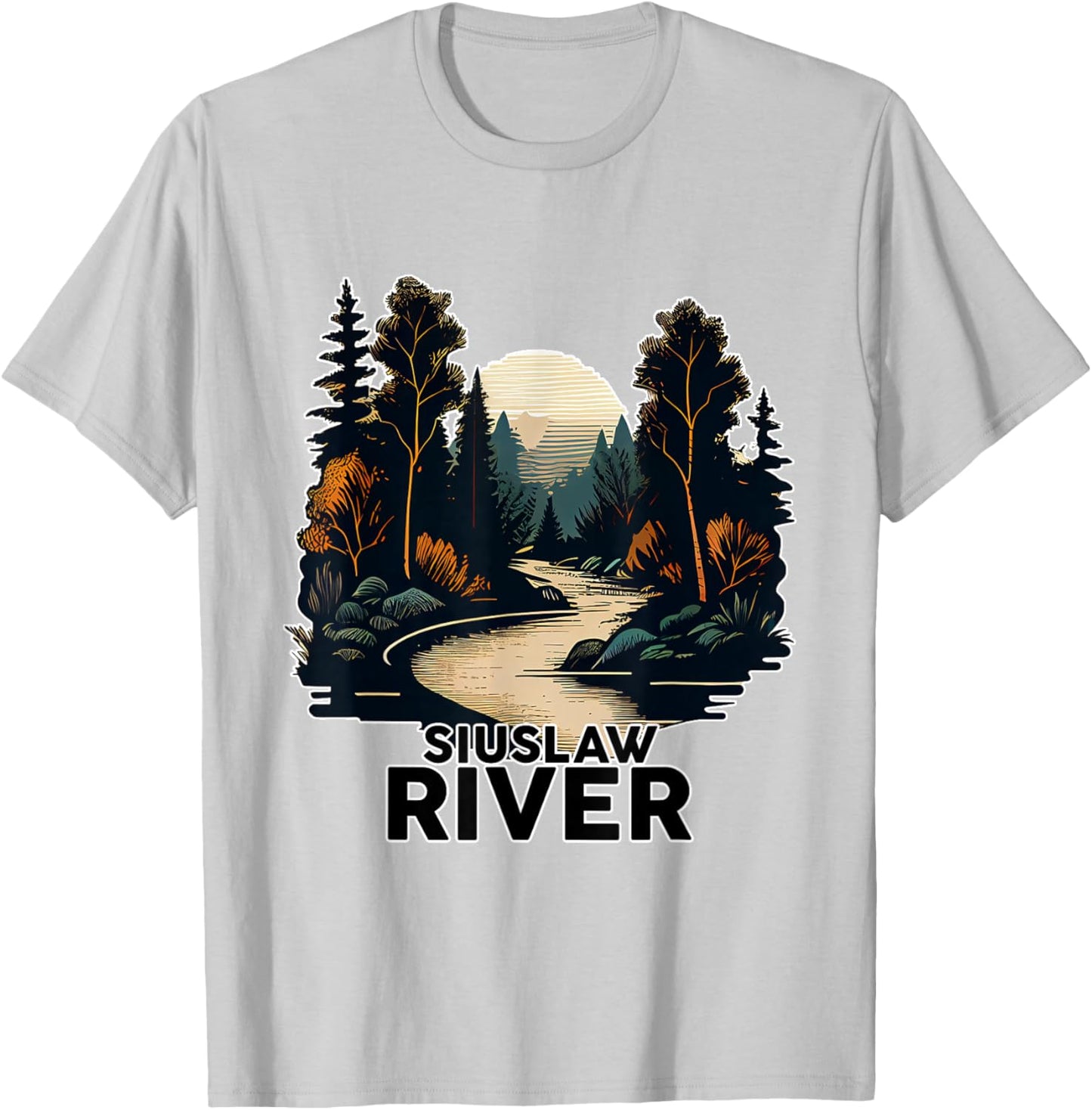 Siuslaw River Retro Minimalist River Siuslaw T-Shirt - T-Shirt | Ash
