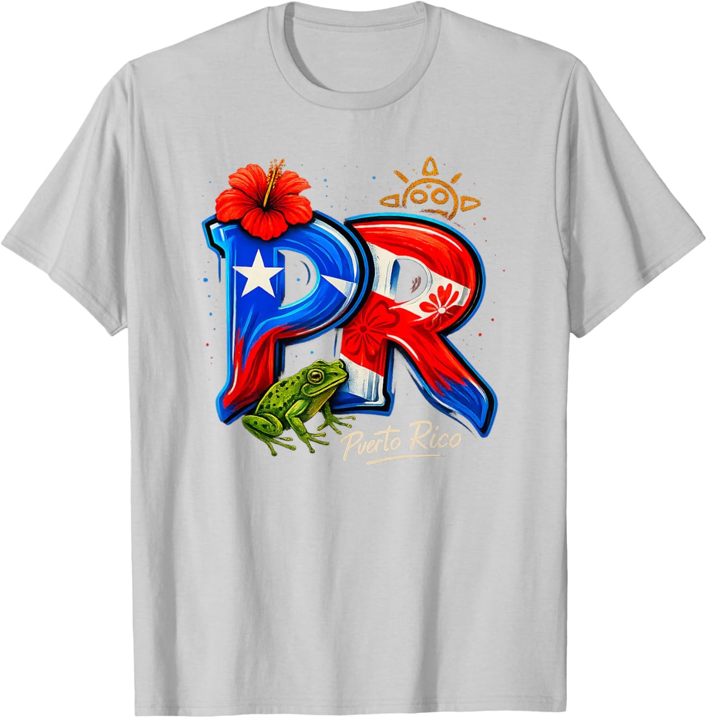 Puerto Rico PR Hibiscus Coqui Frog Rican Heritage Culture T-Shirt - T-Shirt | Ash